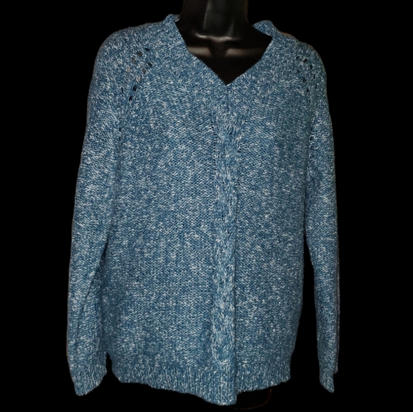 St. John's Bay Petite LG Shades Of Blue/Teal Tweed Pullover Sweater - Picture 3 of 12
